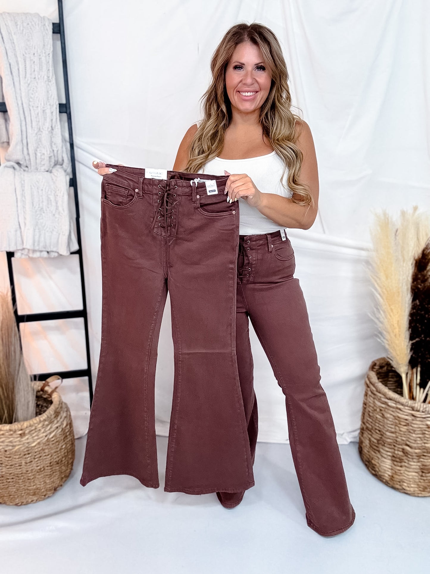 Judy Blue High Waist Cocoa Brown Flares With Lace Up Fly