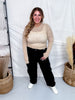 Floral Textured Mocha Mesh Long Sleeve Top