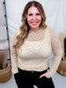 Floral Textured Mocha Mesh Long Sleeve Top