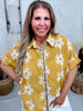 Button Down Marigold Top With Embroidered Flowers