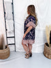 Navy Floral Paisley Dress With Puff Sleeves