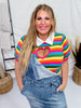 Rainbow Stripe Crop Puff Sleeve Sweater W/ Heart Cutout