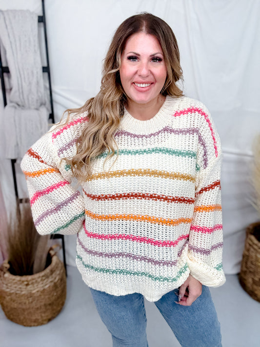 Chunky Knit Sweater With Multicolored Stripes