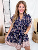 Navy Floral Paisley Dress With Puff Sleeves