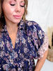 Navy Floral Paisley Dress With Puff Sleeves