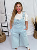 Daisy Embroidered Cropped Wide Leg Overalls