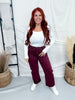 Saige Denim Burgundy Cropped Cuffed Straight Leg Jeans