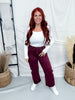 Saige Denim Burgundy Cropped Cuffed Straight Leg Jeans