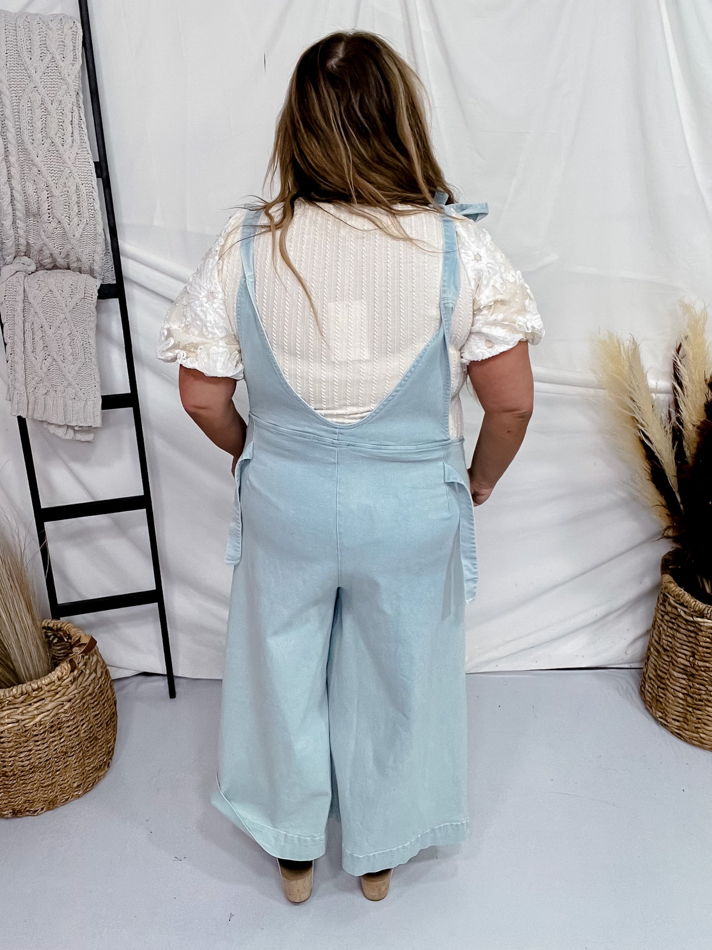 Daisy Embroidered Cropped Wide Leg Overalls