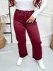 Saige Denim Burgundy Cropped Cuffed Straight Leg Jeans