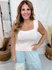 Square Neck Knit Tank Top With Ruffle Sleeves In Pale Peach