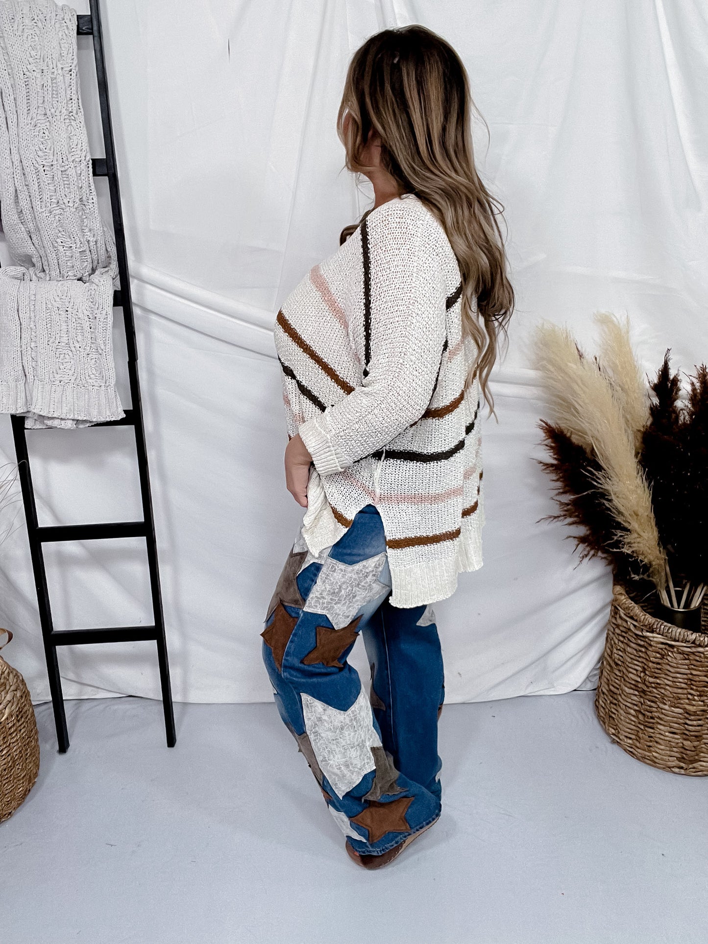 Washed Pu Leather Star Patched Jeans