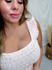 Square Neck Knit Tank Top With Ruffle Sleeves In Pale Peach