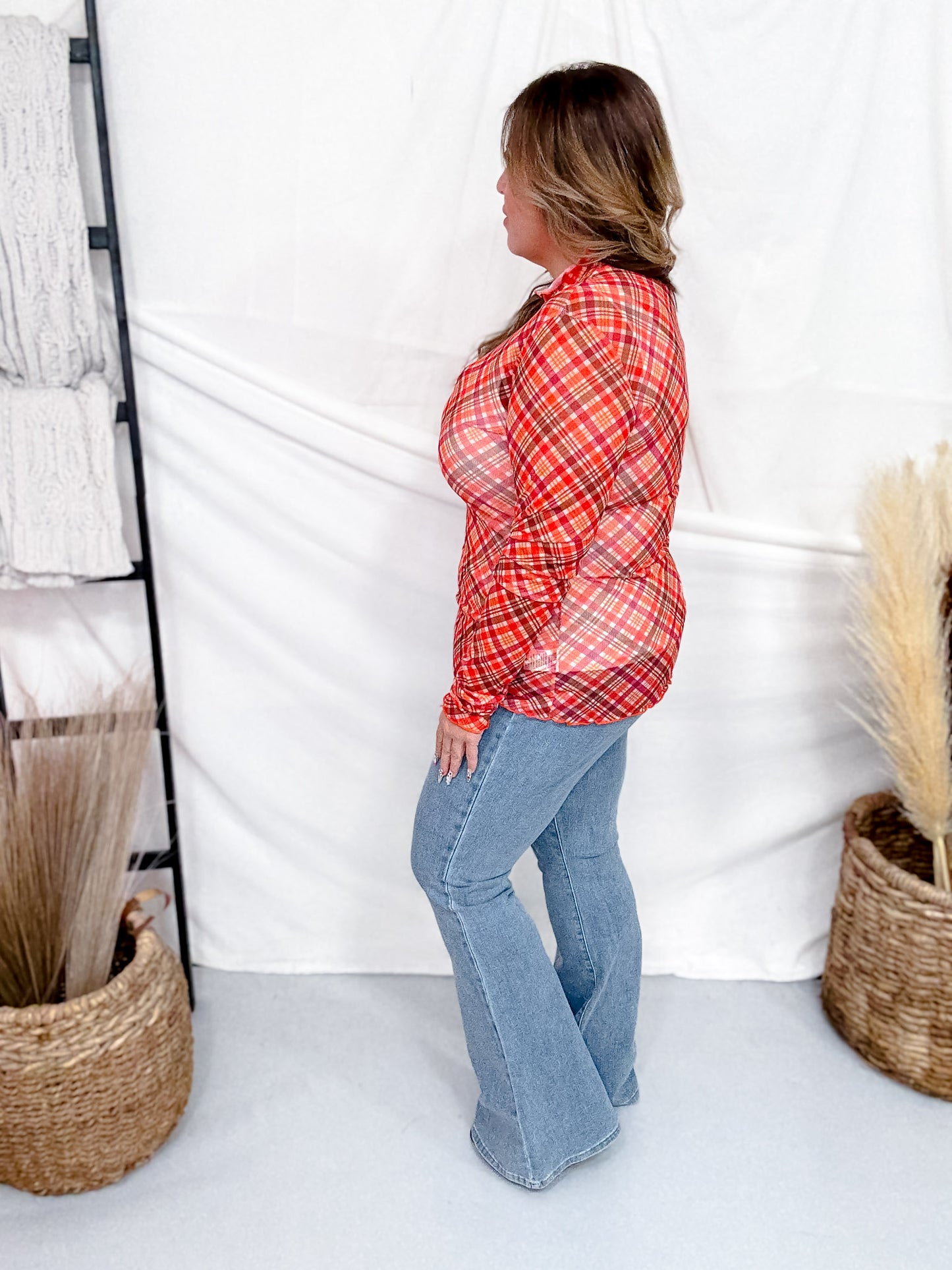 Thankful Orange Plaid Keigan Mesh Top