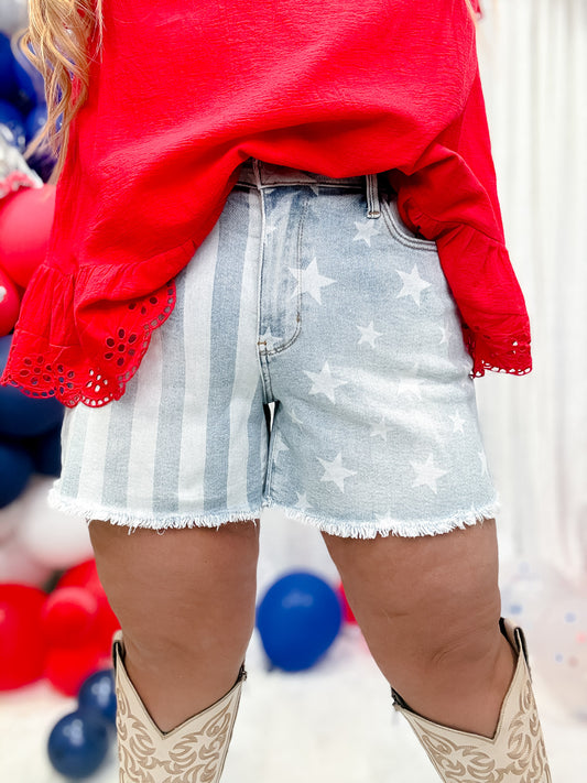 Judy Blue Mid Rise Stars and Stripes Denim Shorts