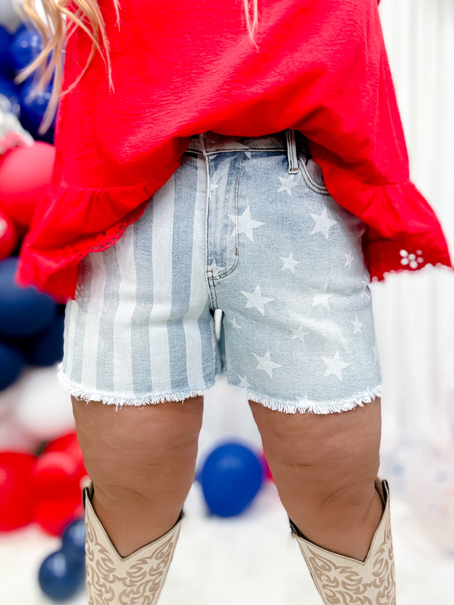 Judy Blue Mid Rise Stars and Stripes Denim Shorts