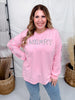 Pink Sweatshirt With "Merry" Pearl Front