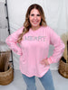 Pink Sweatshirt With "Merry" Pearl Front