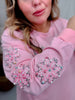 Pink Sweatshirt With "Merry" Pearl Front