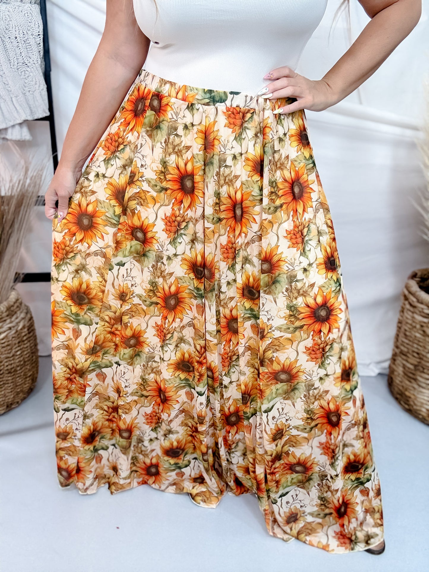 Golden Sunflower Maxi Skirt