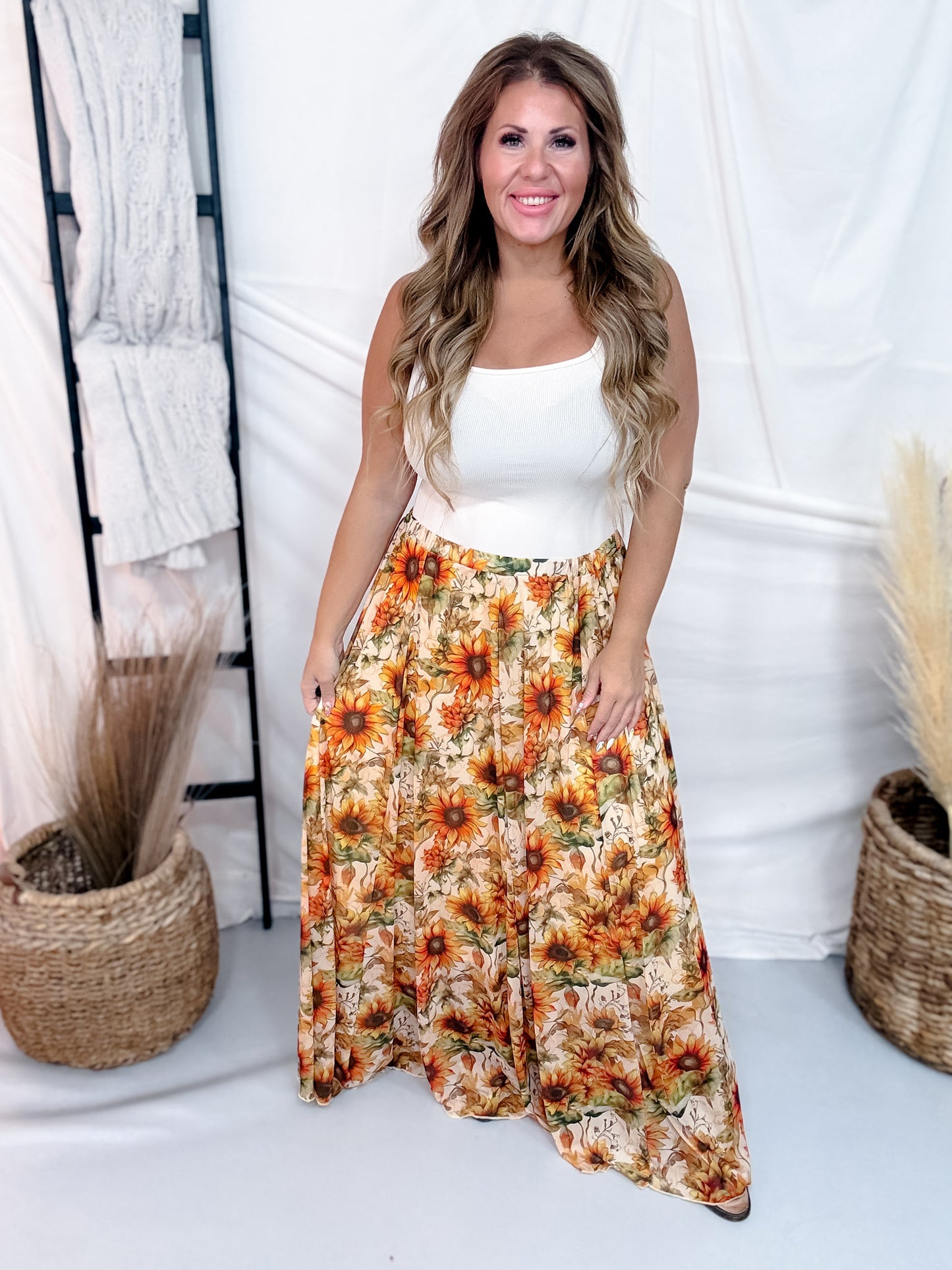 Golden Sunflower Maxi Skirt