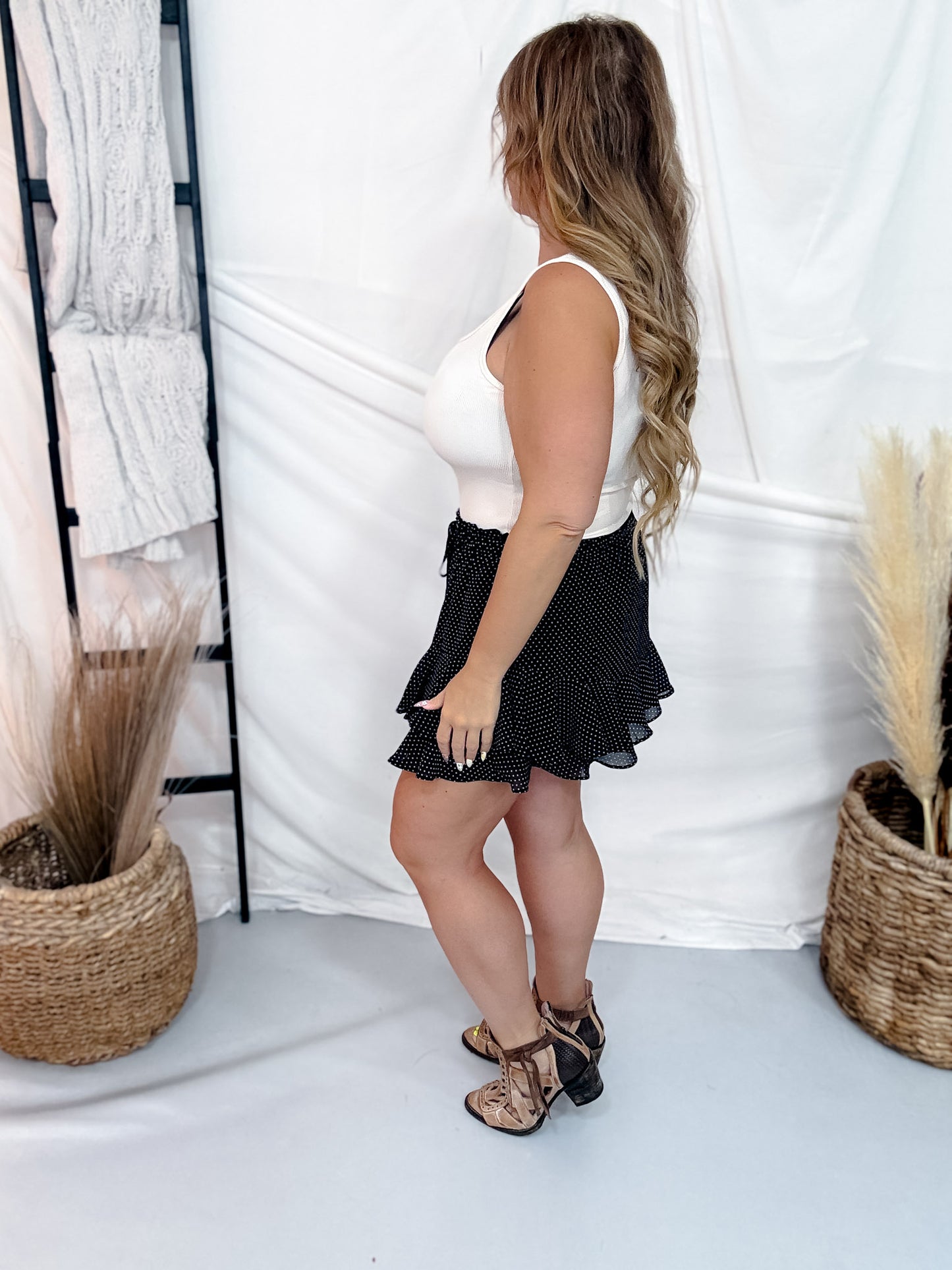 Polka Dot Skort With Layered Ruffled Hem