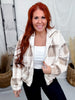 Cream & Brown Plaid Fleece Zip Up Hooded Jacket