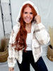 Cream & Brown Plaid Fleece Zip Up Hooded Jacket