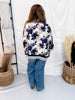 Floral Print Top With Contrasting Striped Hems