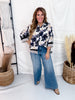Floral Print Top With Contrasting Striped Hems