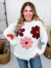 White Floral Warm Fall Floral Stitched Sweater