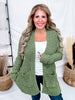Olive Green Open Front Popcorn Textured Cardigan