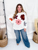 White Floral Warm Fall Floral Stitched Sweater