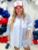 Blue Stripe Button Down Long Sleeve Tunic Dress