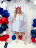 Blue Stripe Button Down Long Sleeve Tunic Dress