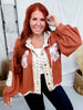 Mixed Print Chestnut Button Front Jacket