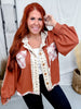 Mixed Print Chestnut Button Front Jacket