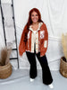 Mixed Print Chestnut Button Front Jacket