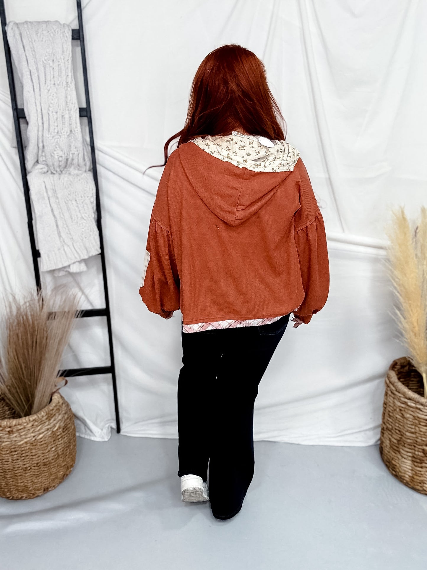 Mixed Print Chestnut Button Front Jacket
