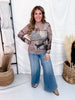 Vintage Western Newspaper Print Long Sleeve Mesh Top