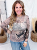 Vintage Western Newspaper Print Long Sleeve Mesh Top