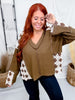 Patchwork Crochet Sleeve Waffle Knit Top W/ Contrast Mixed-Media Panels