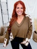 Patchwork Crochet Sleeve Waffle Knit Top W/ Contrast Mixed-Media Panels