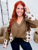 Patchwork Crochet Sleeve Waffle Knit Top W/ Contrast Mixed-Media Panels