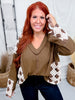 Patchwork Crochet Sleeve Waffle Knit Top W/ Contrast Mixed-Media Panels