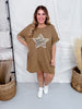 Washed Leopard Denim Star Patch T-Shirt Dress