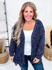 Navy Chenille Destroyed Cardigan With Rainbow Popcorn Texture