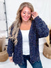 Navy Chenille Destroyed Cardigan With Rainbow Popcorn Texture