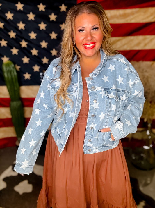 All Over Star Printed Denim Judy Blue Jacket