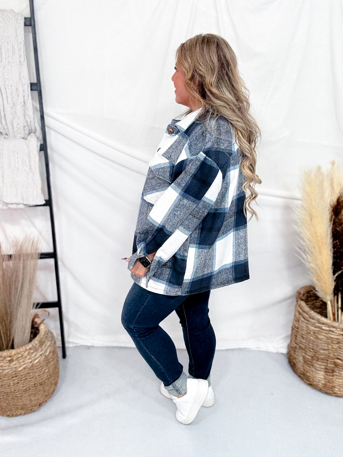 Fuzzy Navy Plaid Flannel Shacket